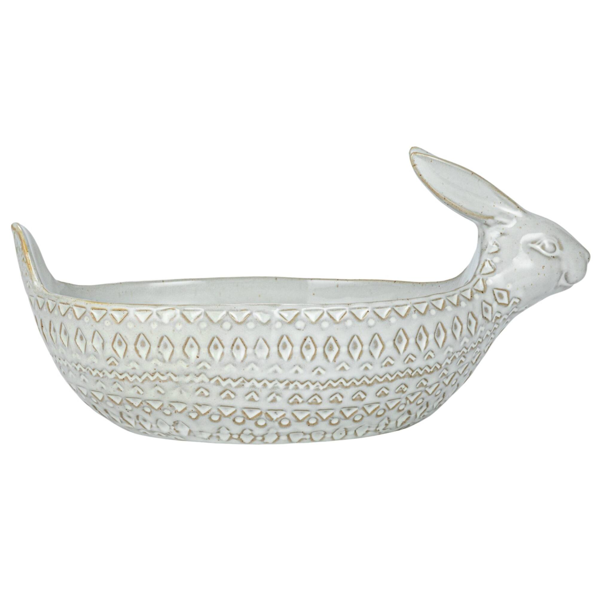 Hello Honey® 11" White Debossed Stoneware Rabbit Bowl with Reactive Glass, 2ct.